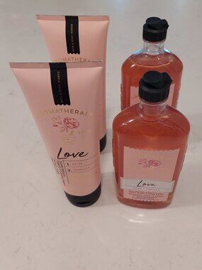 LOT Bath & Body Works Aromatherapy Love Rose + Vanilla Body Wash & Moisturizer